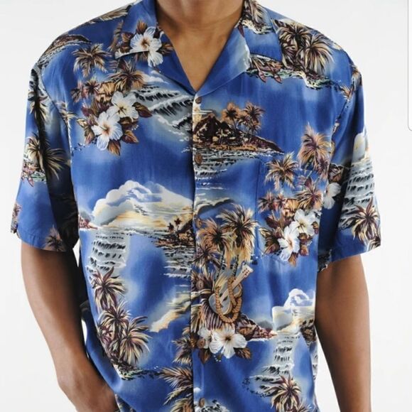 The hawaiian orig Sky Blue Floral Hibiscus island Hawaiian Vtg shirt Men's Large - Picture 1 of 6